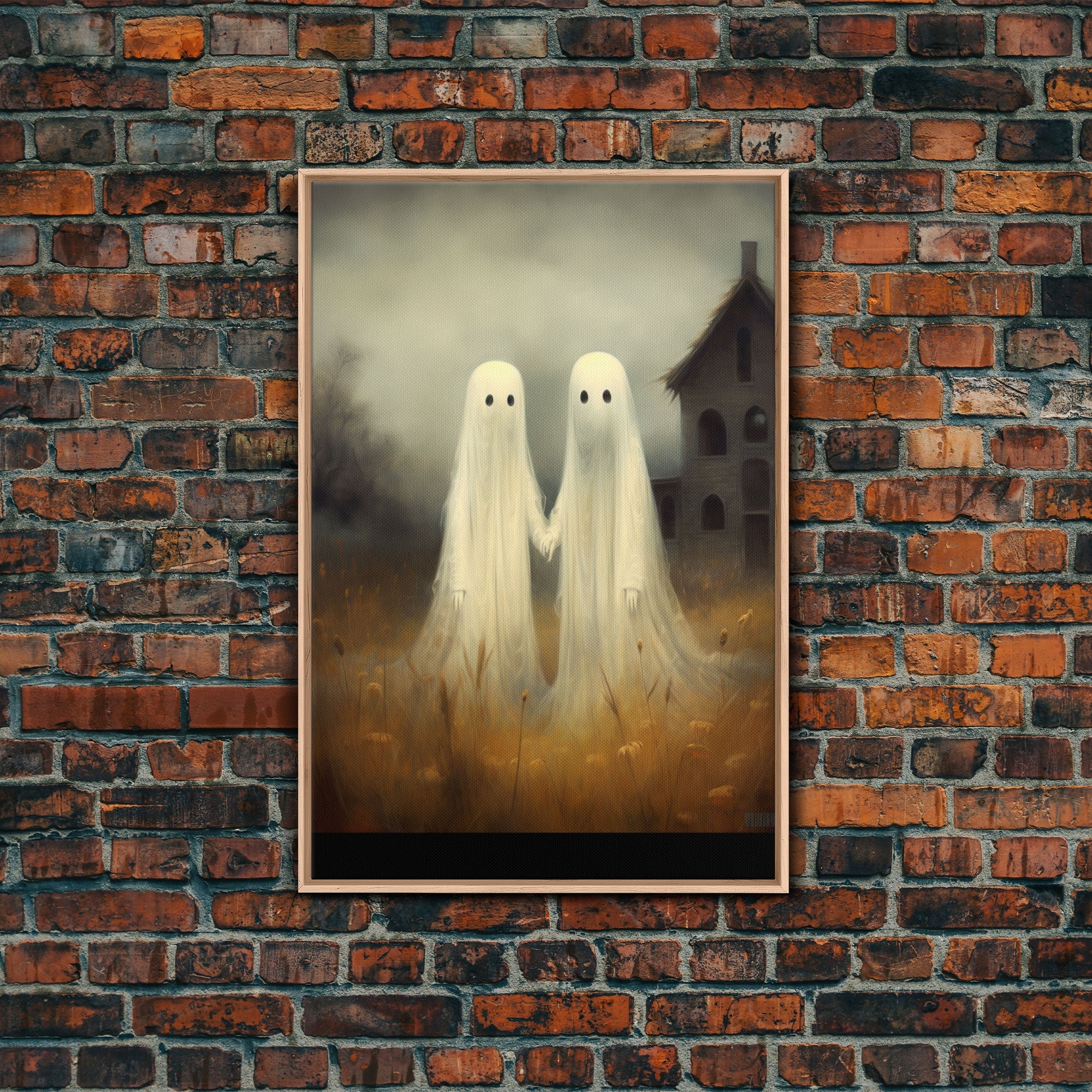 Country Ghosts Art Print, Halloween Art Print, Halloween Decor, Cute Ghosts in Field, Spooky Vintage Halloween, Wall Art, Framed Canvas