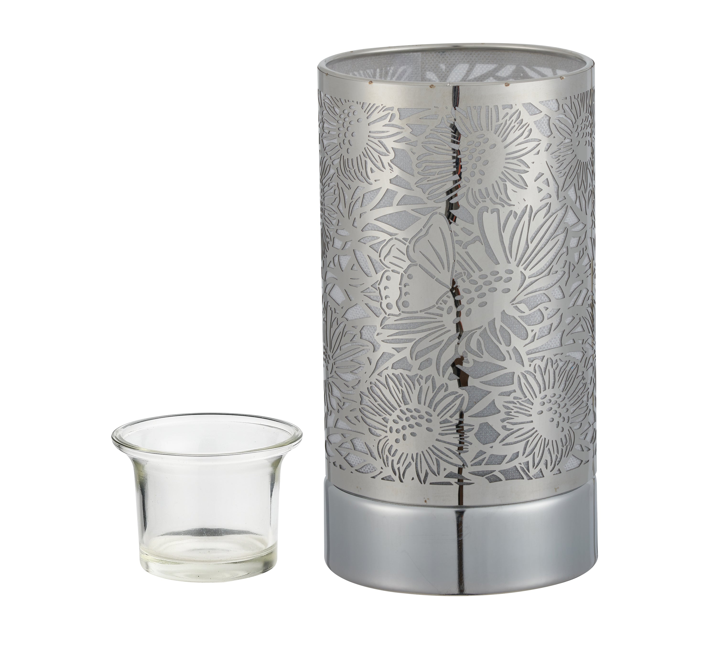 7" touch lamp-Fragrance Wax Melts Warmer -Electric Candle Essential Oil Burner-Metal Silver Sunflower Table Decor by Peterson Housewares & Artwares