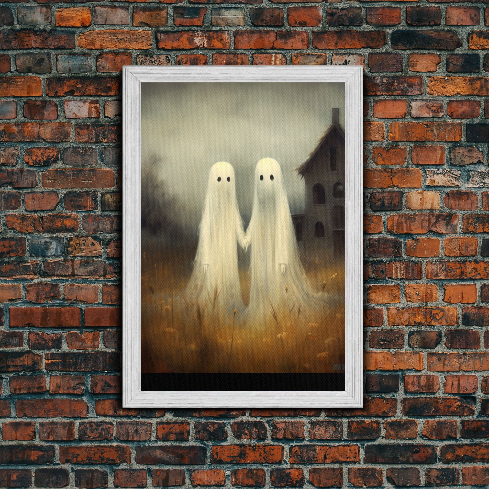 Country Ghosts Art Print, Halloween Art Print, Halloween Decor, Cute Ghosts in Field, Spooky Vintage Halloween, Wall Art, Framed Canvas