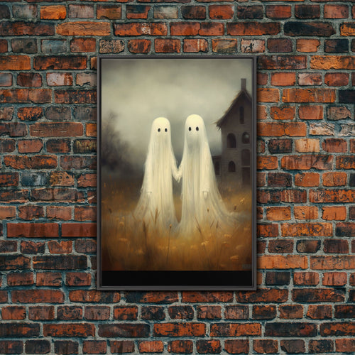 Country Ghosts Art Print, Halloween Art Print, Halloween Decor, Cute Ghosts in Field, Spooky Vintage Halloween, Wall Art, Framed Canvas
