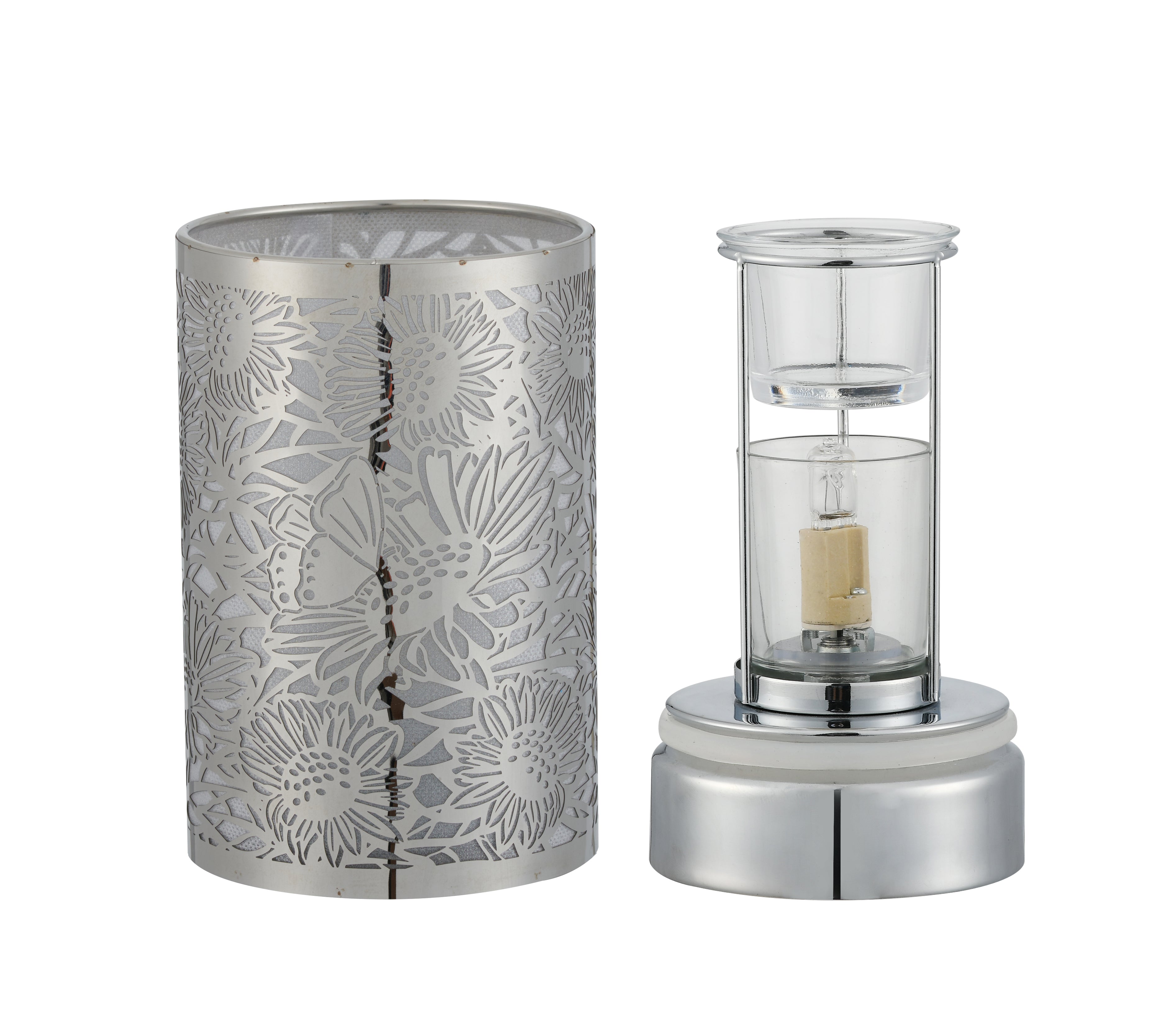 7" touch lamp-Fragrance Wax Melts Warmer -Electric Candle Essential Oil Burner-Metal Silver Sunflower Table Decor by Peterson Housewares & Artwares