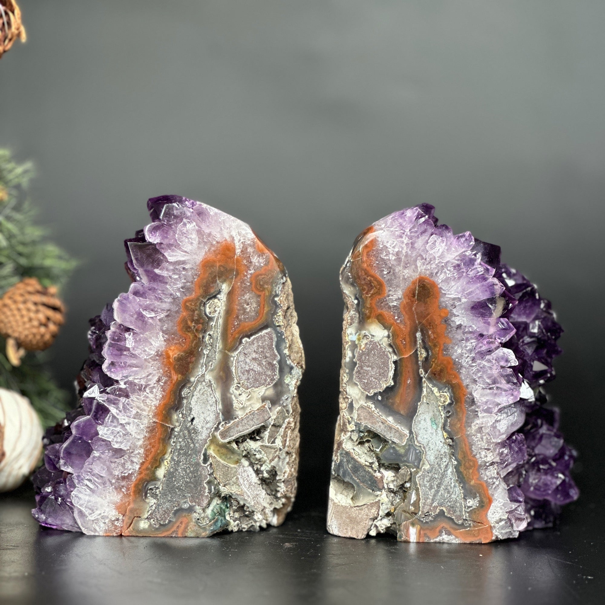 Amethyst Bookends, Supersized Geode bookends, Premium quality crystals, extra large geode bookends