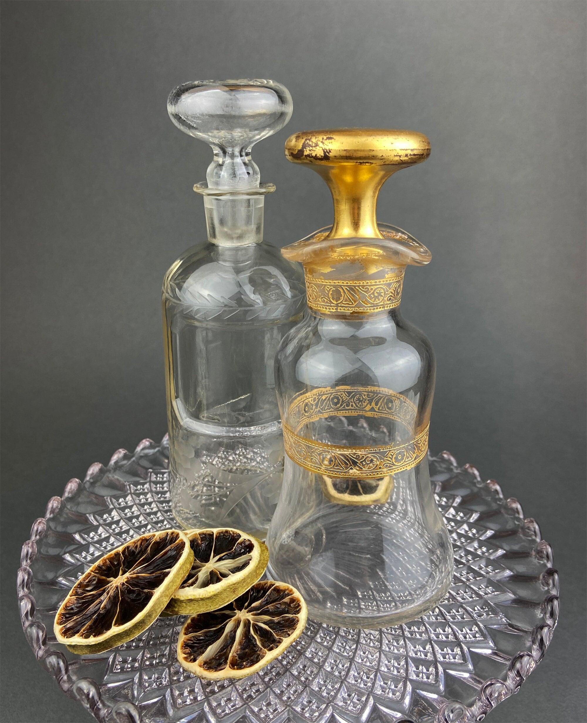 Antique Apothecary Perfume Bottles. Set of 2 Victorian Rose Water Bottles. Beautifully Detailed Collectible Bottles. Vintage Gifts.