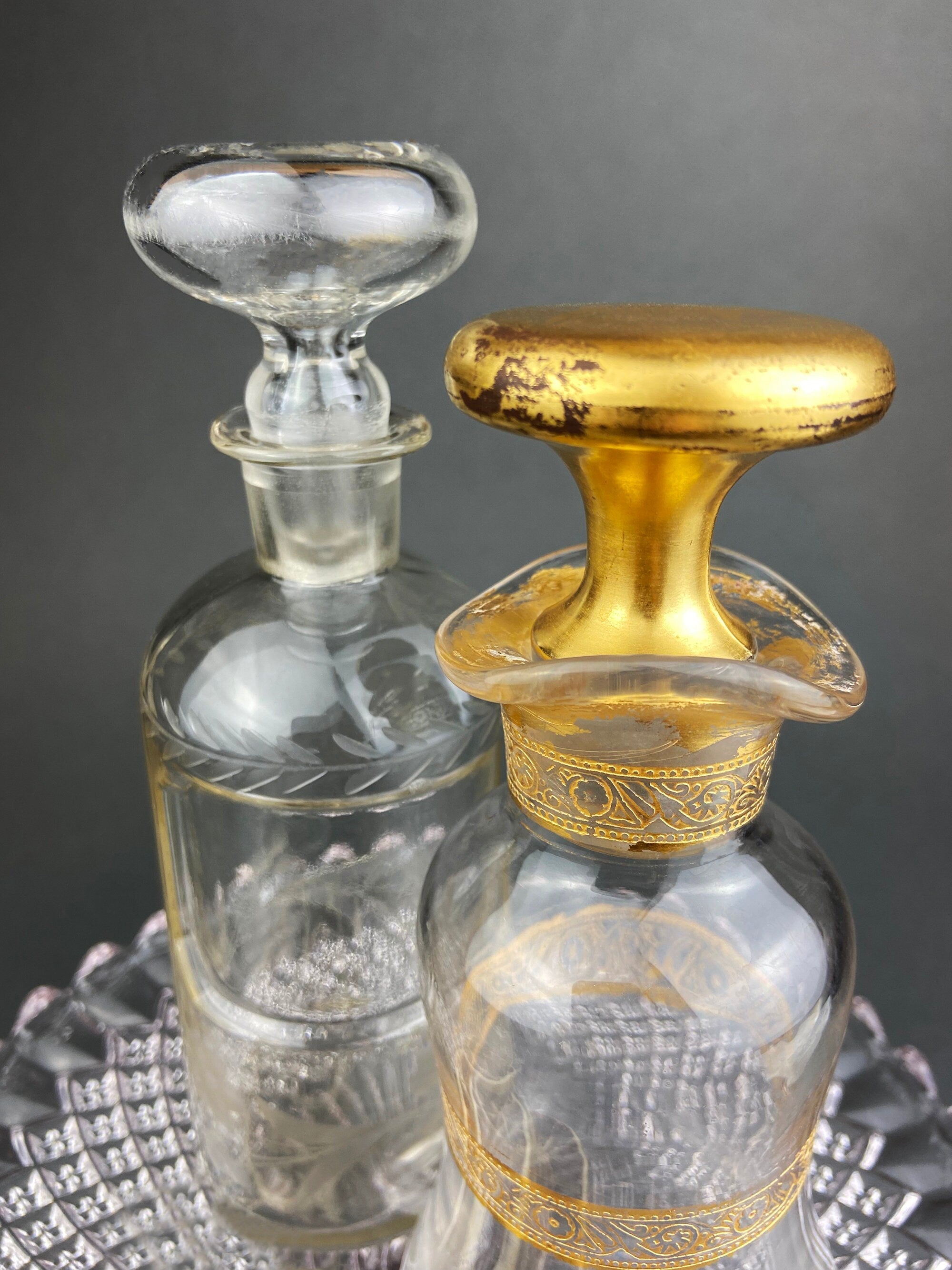 Antique Apothecary Perfume Bottles. Set of 2 Victorian Rose Water Bottles. Beautifully Detailed Collectible Bottles. Vintage Gifts.