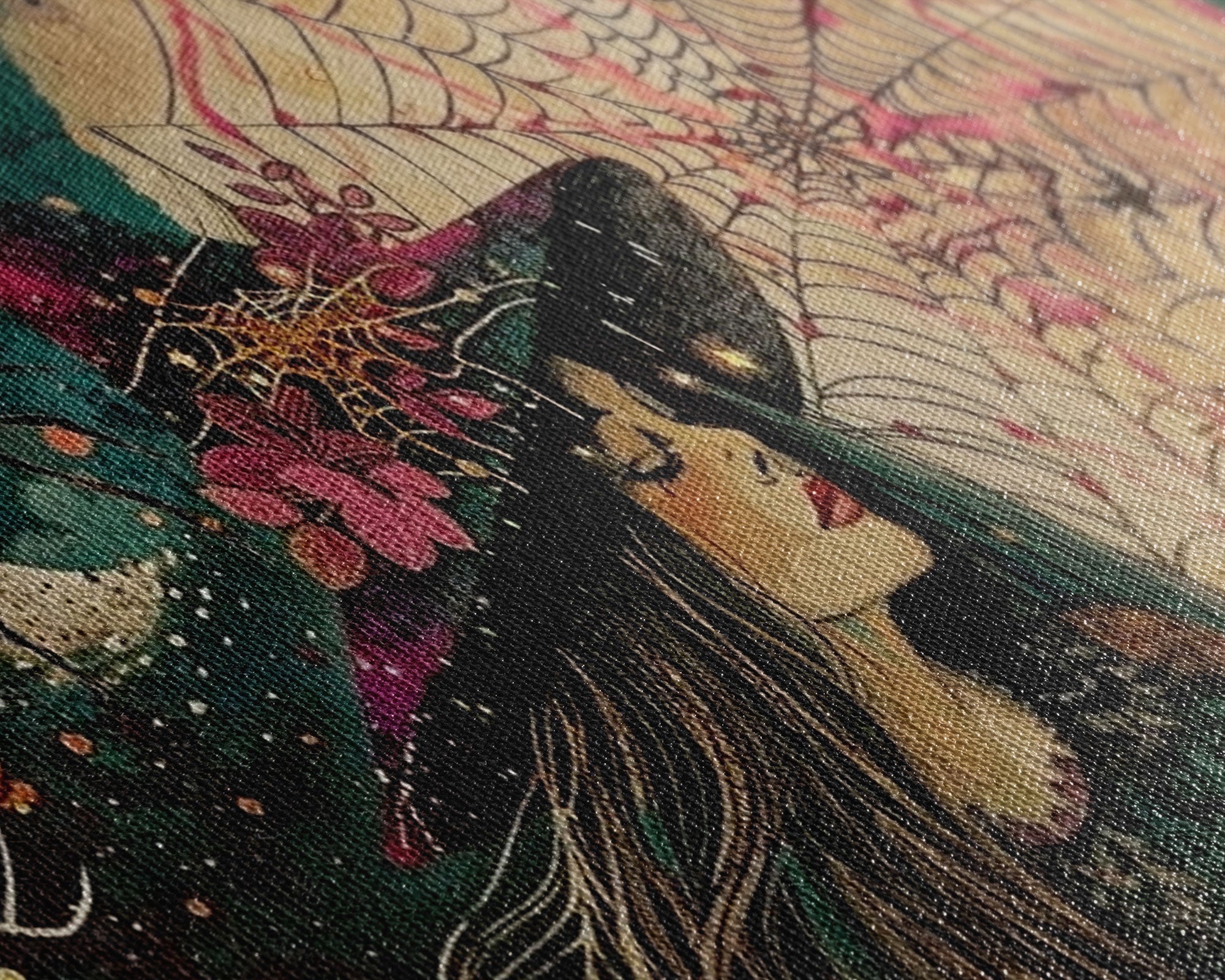 Cottage Core Witch, Halloween Art, Witch Decor, Spooky Witch, Framed Canvas Print, Halloween products