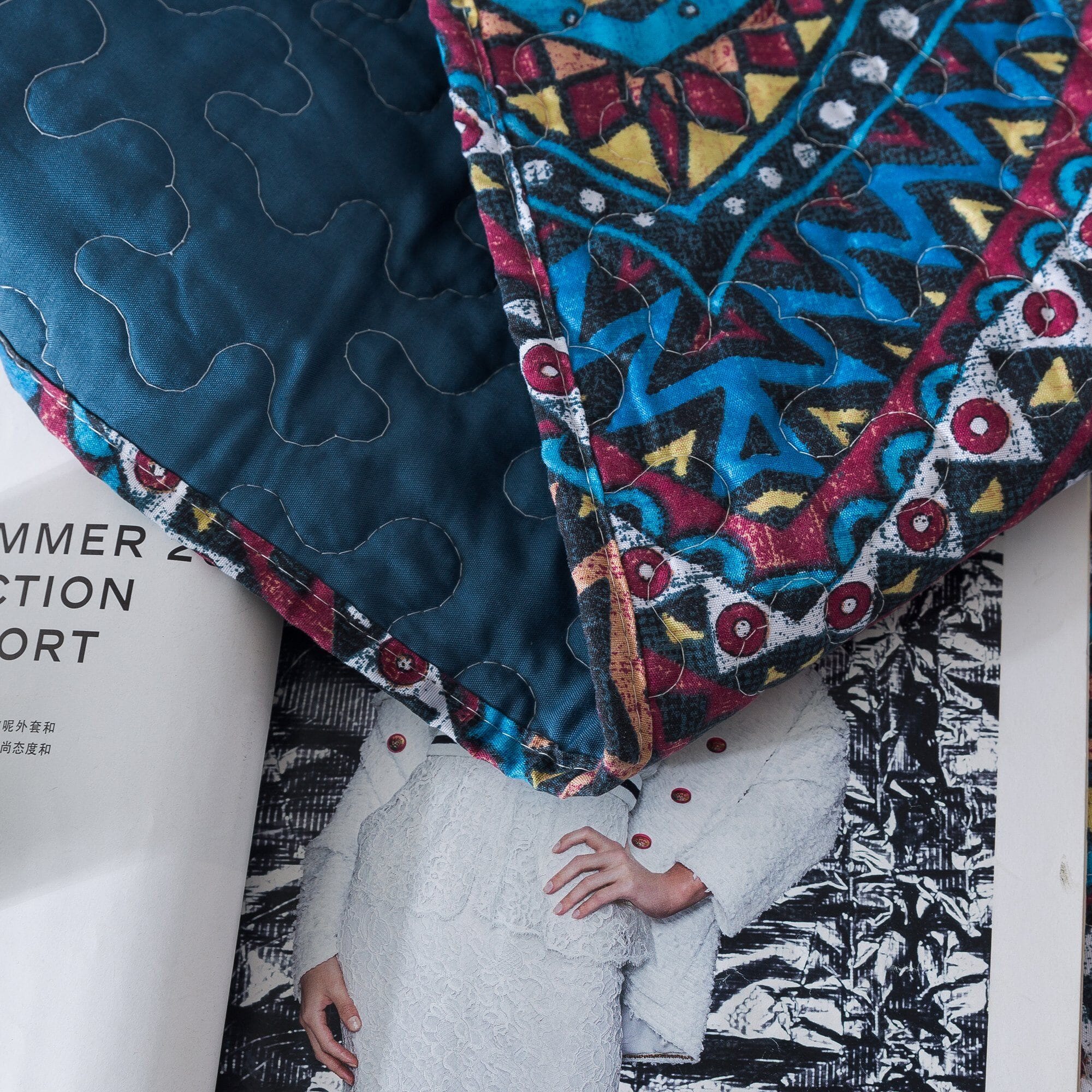 DaDa Bedding Farmhouse Bohemian Native Rustic Navy Blue Geometric Diamond Shapes Bedspread Set (KSX-001)