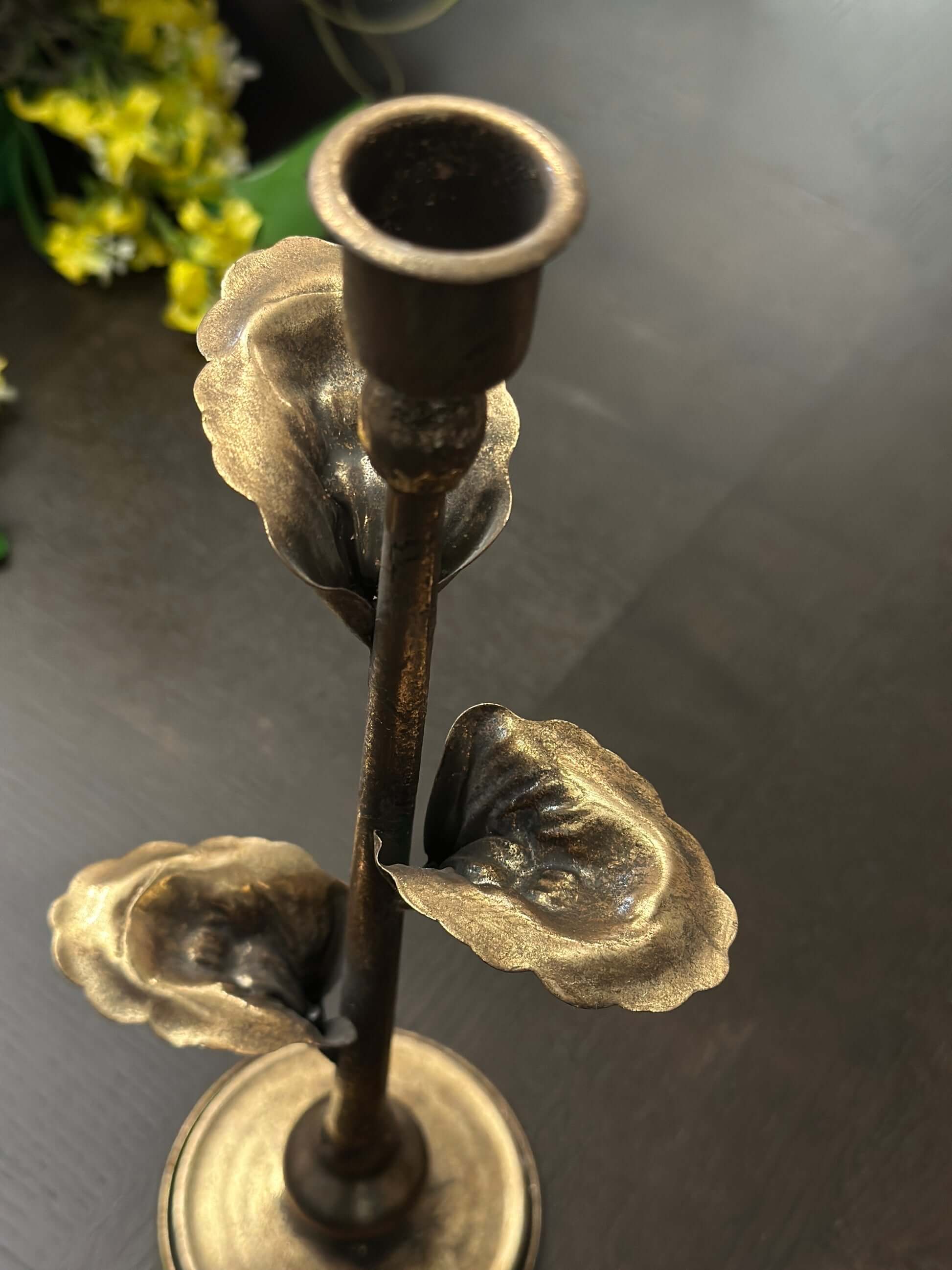 Antique Brass Leaf Candle Holders Set