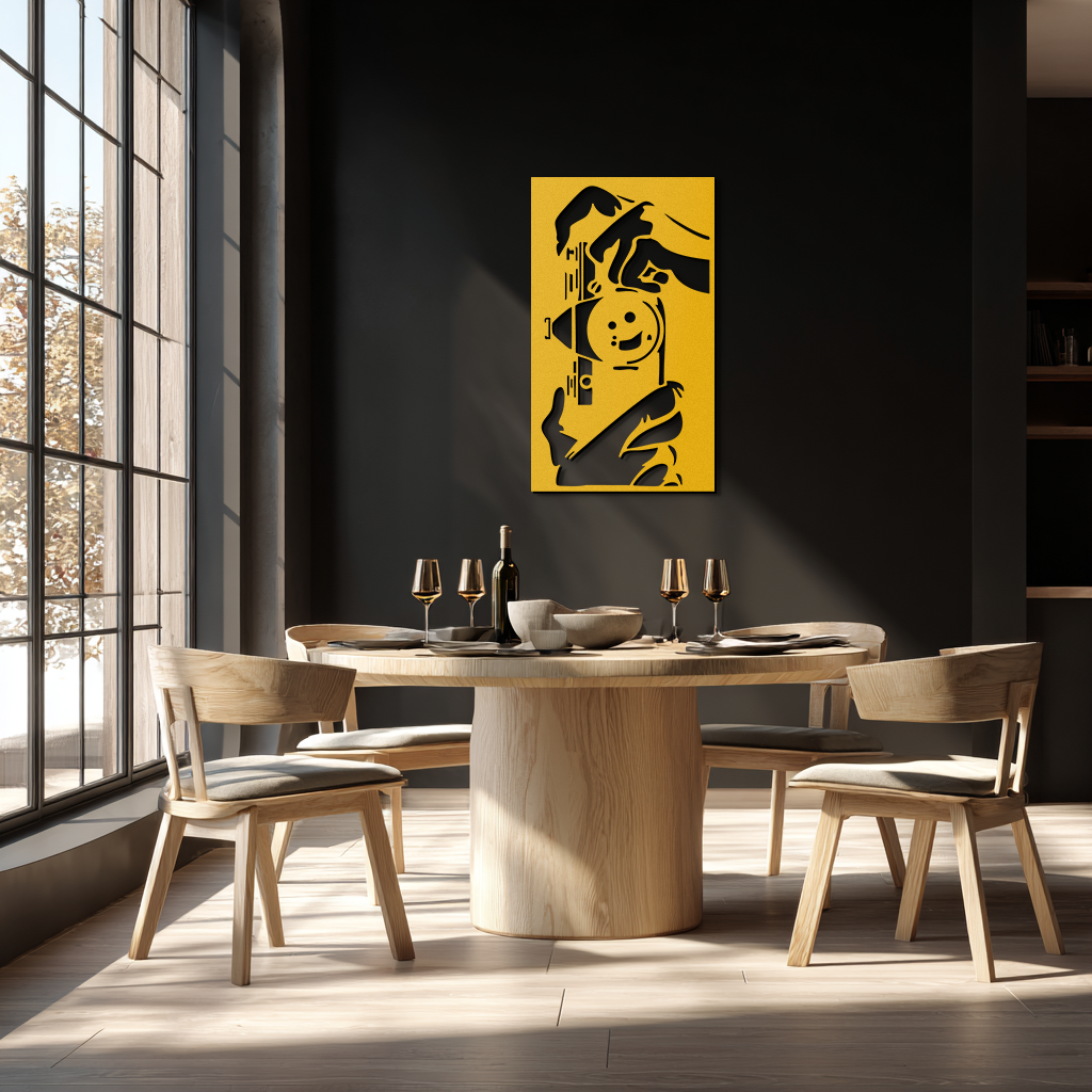 Retro Camera and Hands Silhouette Metal Wall Art – Vintage Photographer Decor- KAF580