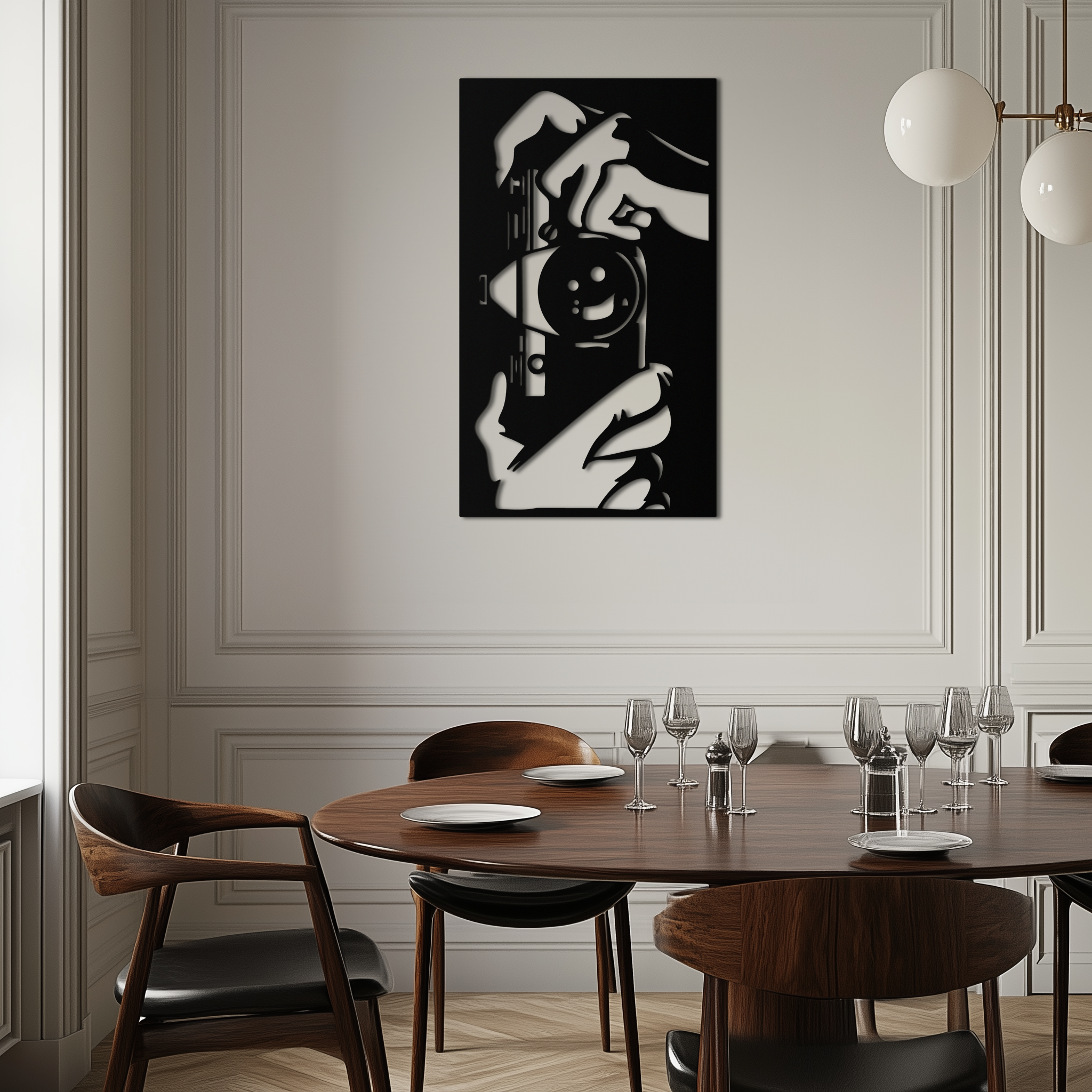 Retro Camera and Hands Silhouette Metal Wall Art – Vintage Photographer Decor- KAF580