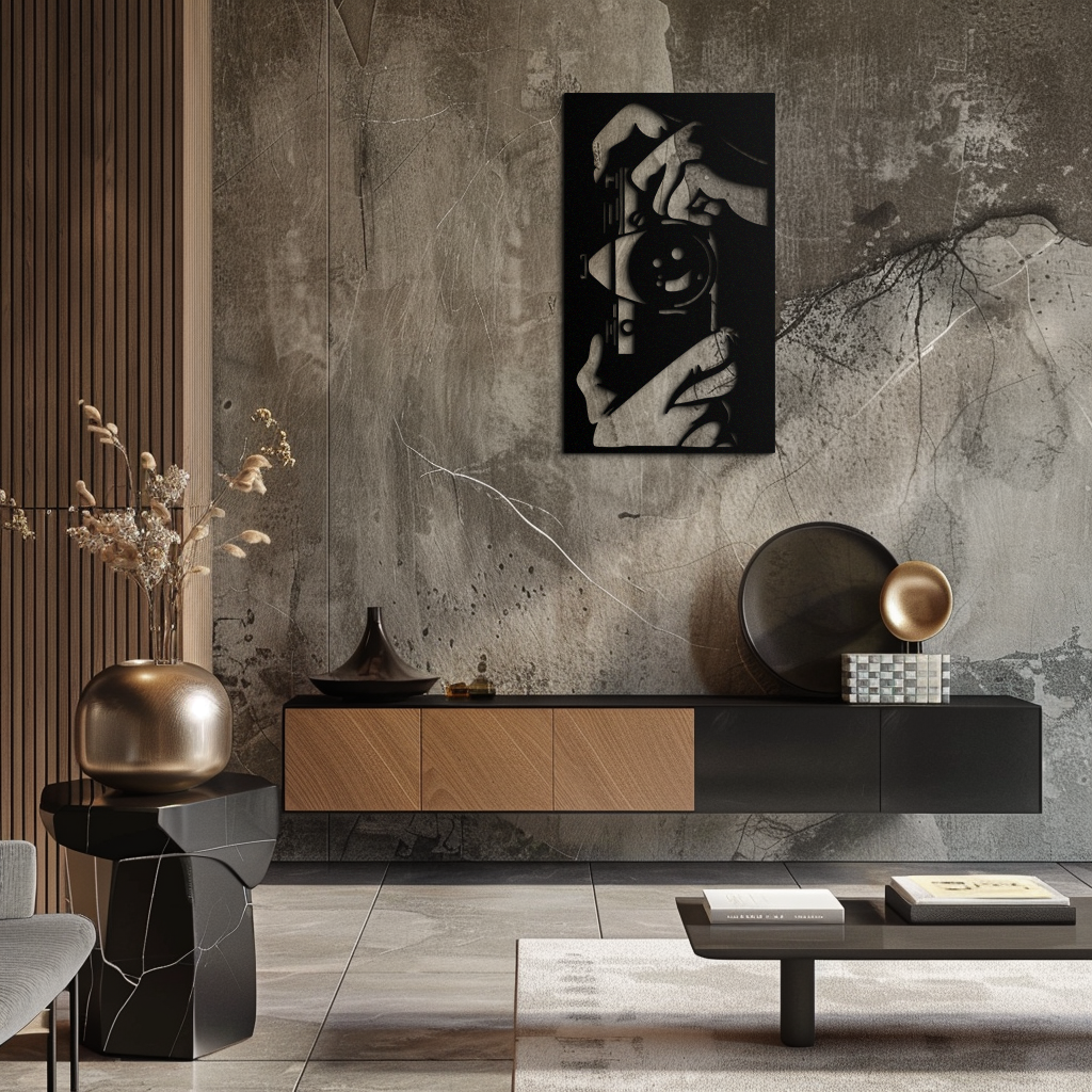 Retro Camera and Hands Silhouette Metal Wall Art – Vintage Photographer Decor- KAF580