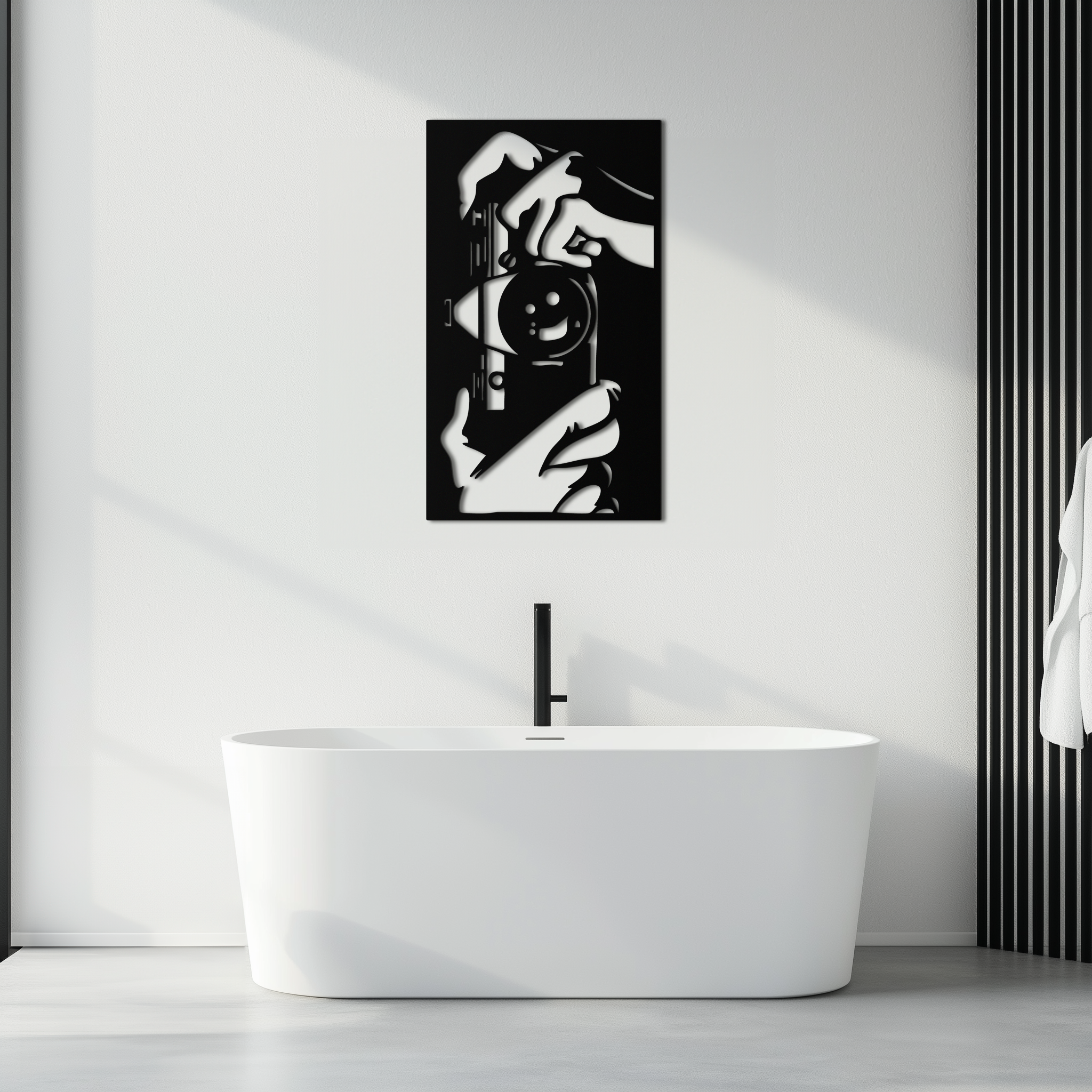 Retro Camera and Hands Silhouette Metal Wall Art – Vintage Photographer Decor- KAF580